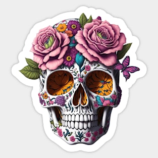 Funny Sugar Candy Skull With Flowers Sticker